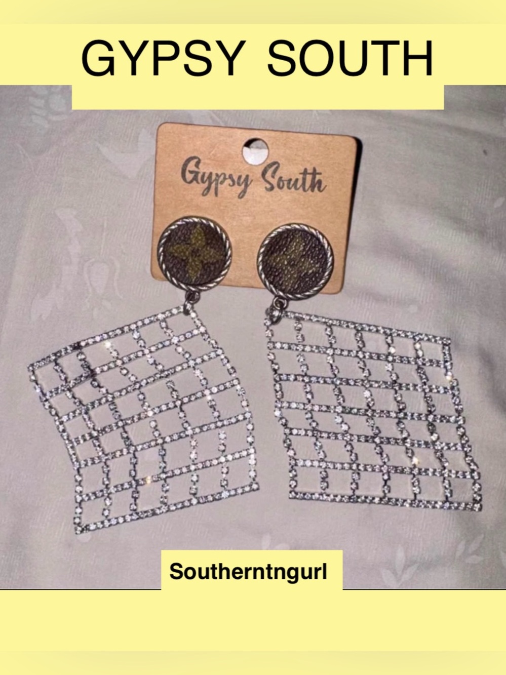 NWT  GYPSY SOUTH Upcycled Silver Rhinestone Grid Drop Earrings